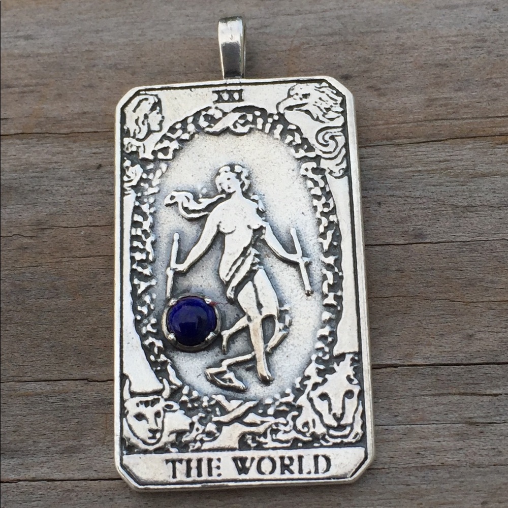 World Tarot Pendant Sterling Silver Lapis Lazuli - Picture 1 of 8